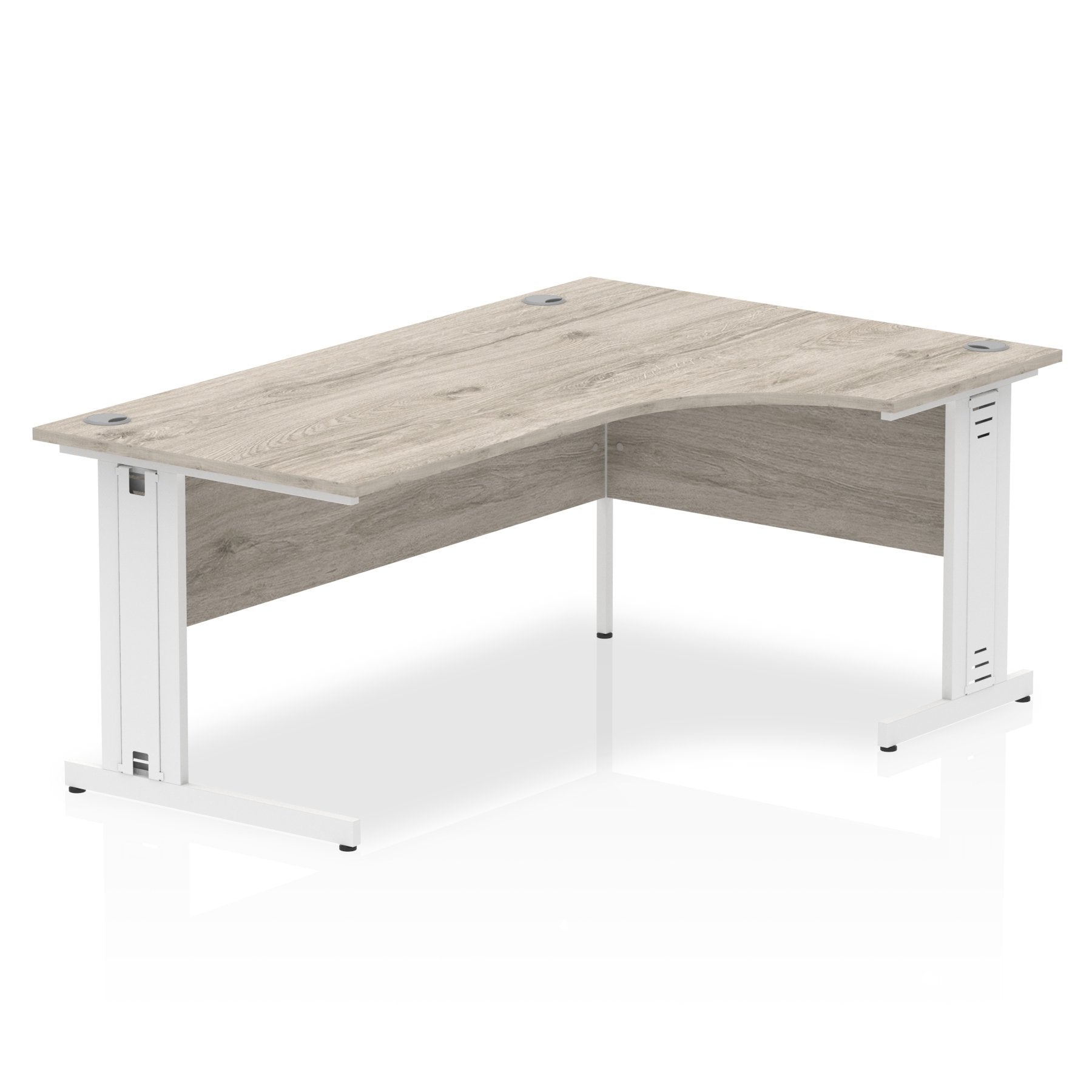 Dynamic Impulse 1600mm Right Crescent Desk Grey Oak Top White Cable Managed Leg I003533 DD