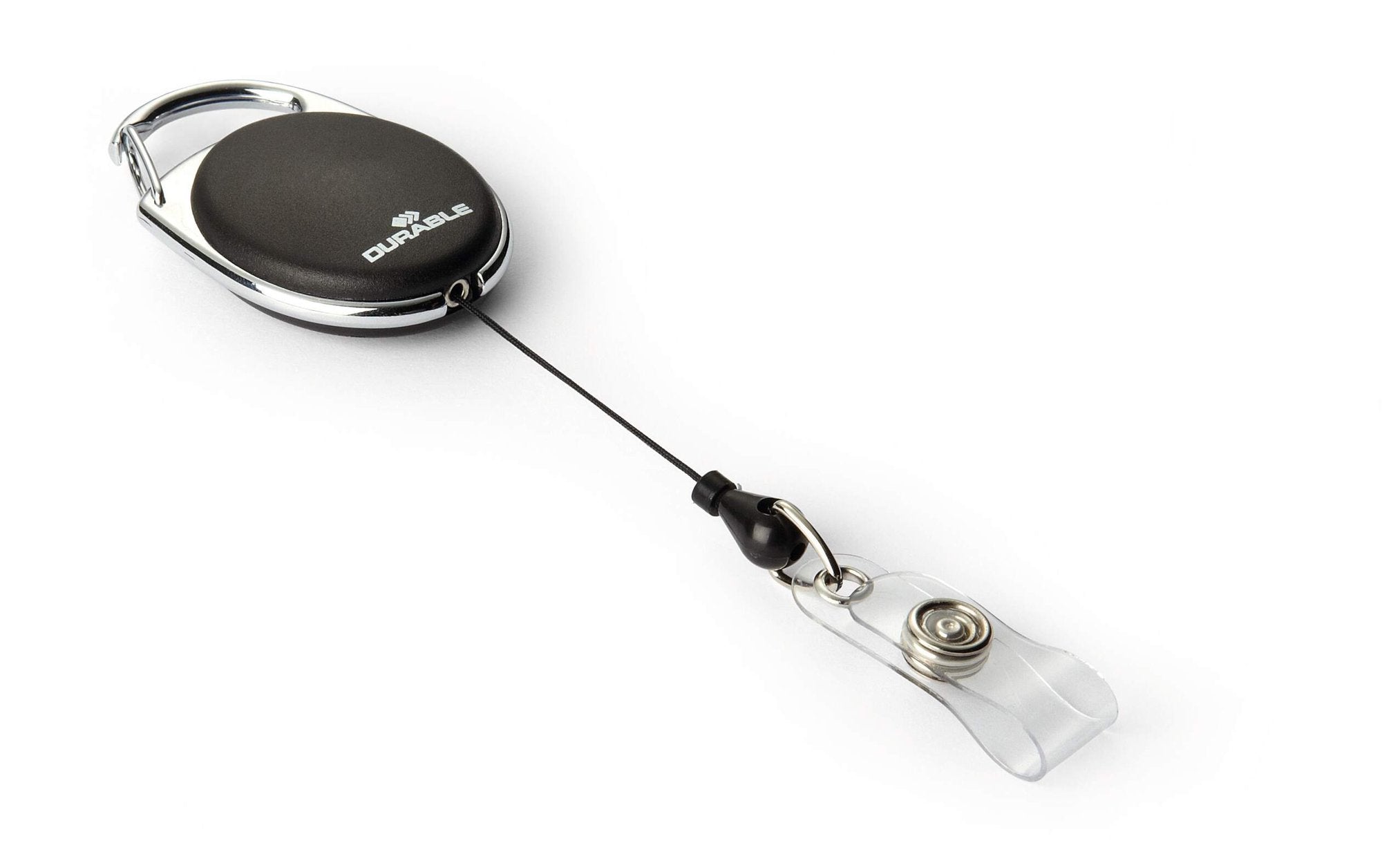 Durable EXTRA STRONG Badge Reel with Snap Button Strap 60cm Long with Metal Clip Holds up to 300g Black - 832901