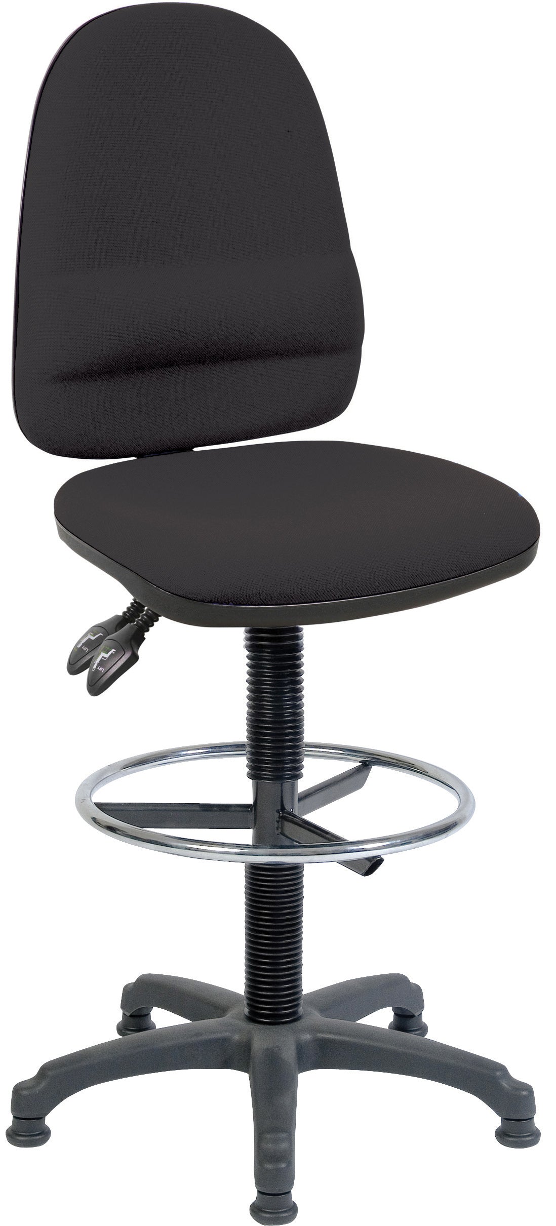 Teknik Office Ergo Twin Draughtsman Medium Back Fabric Operator Office Chair With Ring Kit Conversion and Fixed Footrest Black - 2900BLK/1163 DD