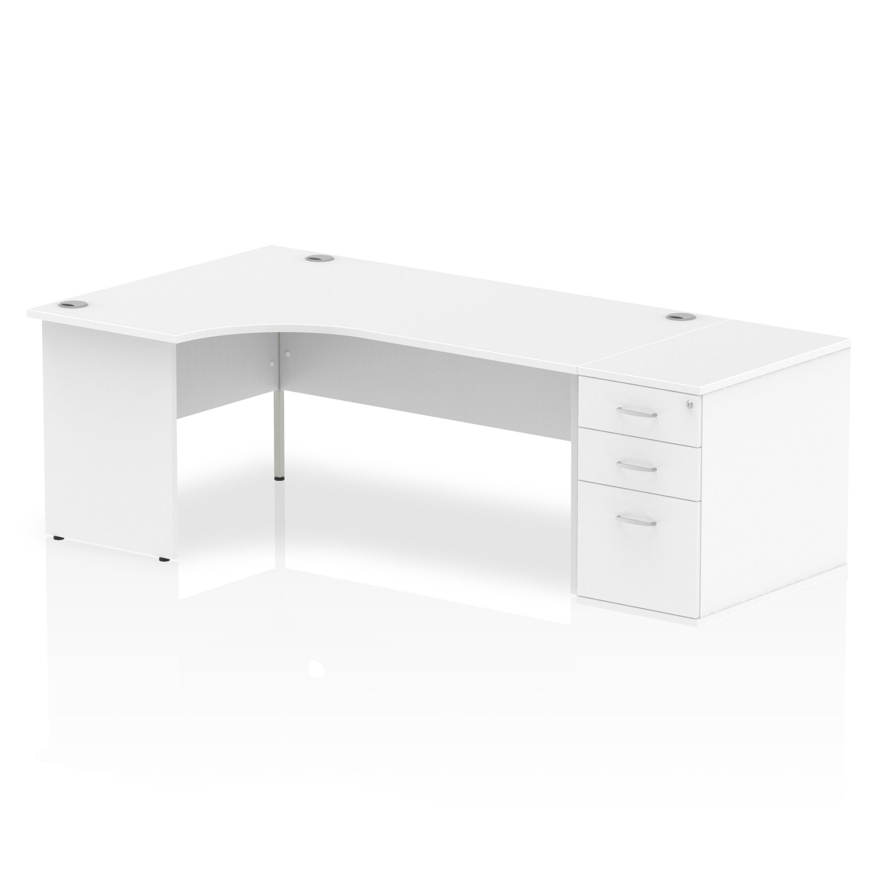 Dynamic Impulse 1800mm Left Crescent Desk White Top Panel End Leg Workstation 800mm Deep Desk High Pedestal Bundle I000614 DD