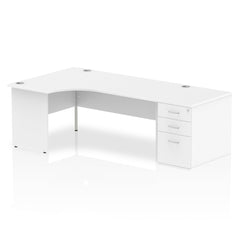 Dynamic Impulse 1800mm Left Crescent Desk White Top Panel End Leg Workstation 800mm Deep Desk High Pedestal Bundle I000614 DD