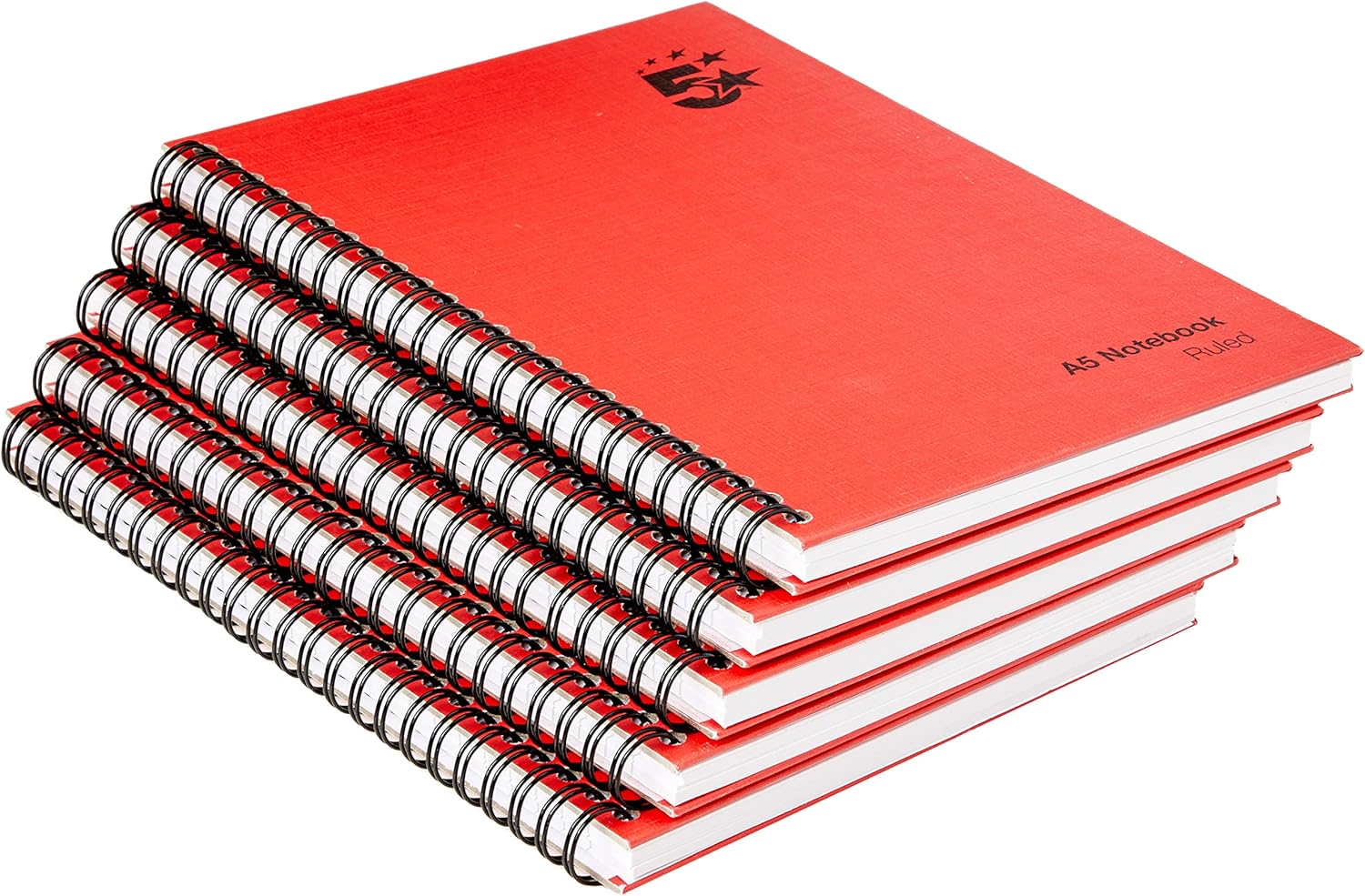 5 Star Manuscript Book Wirebound 70gsm Ruled 160 Pages A5 [Pack of 5], Red