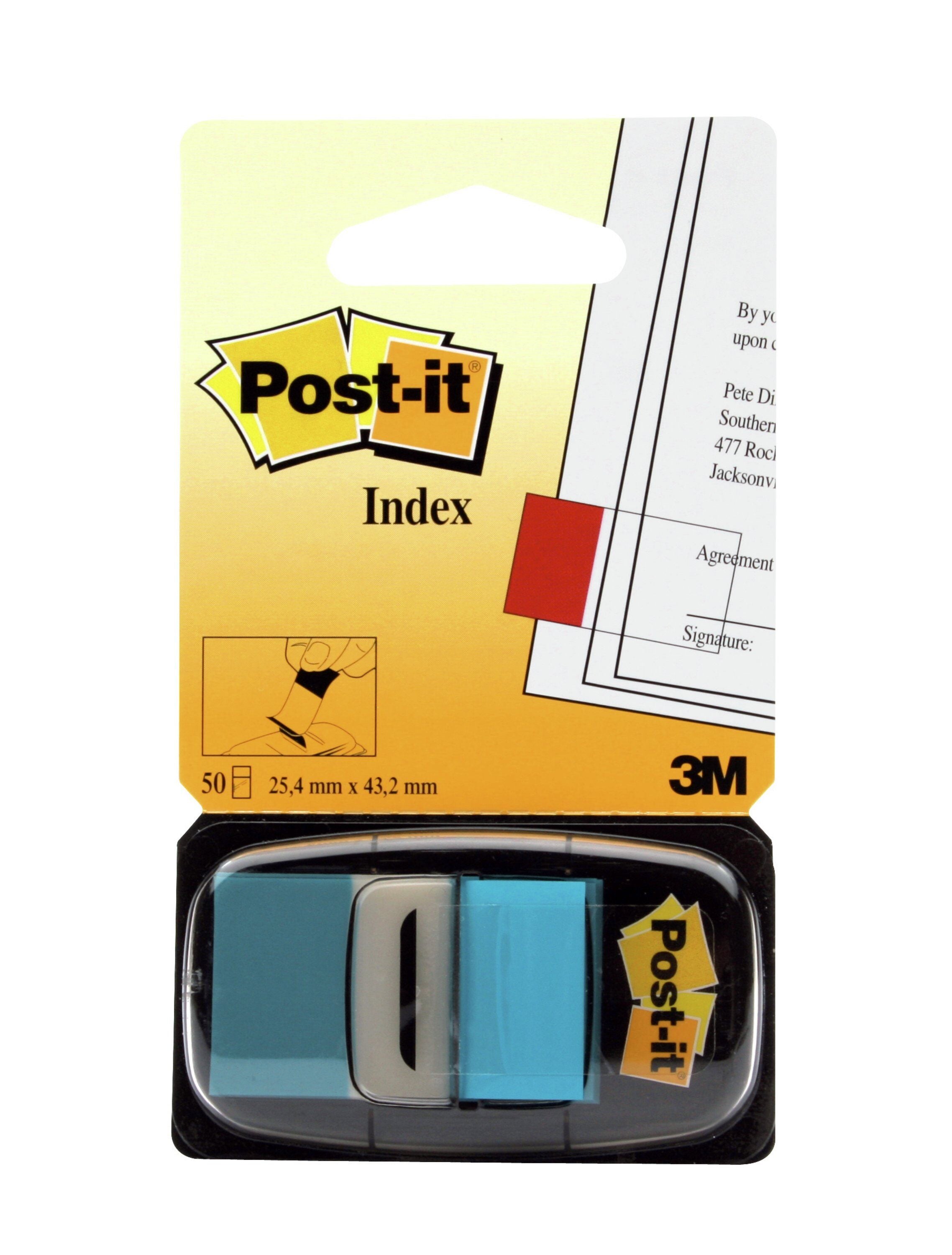 Post-it Index Medium Flags In a Plastic Dispenser 25mm Bright Blue (1 Pack 50 Tabs) 7000144930