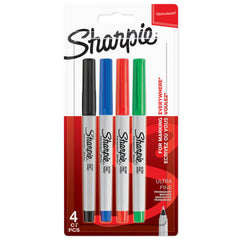Sharpie Permanent Marker Ultra Fine Tip 0.6mm Line Assorted Standard Colours (Pack 4) - 1985879