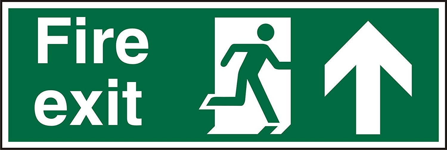 SECO Safe Procedure Safety Sign Fire Exit Man Running and Arrow Pointing Up Self Adhesive Vinyl 450 x 150mm - SP129SAV-450X150
