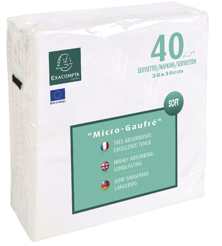 Exacompta Napkins Micro High Quality Embossed Paper White (Pack 40) SV913801I