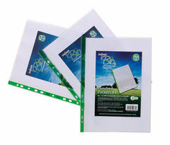 Snopake Bio Multi Punched Pocket Polypropylene A4 55 Micron Green Strip Embossed Top Opening Clear (Pack 25) - 15439