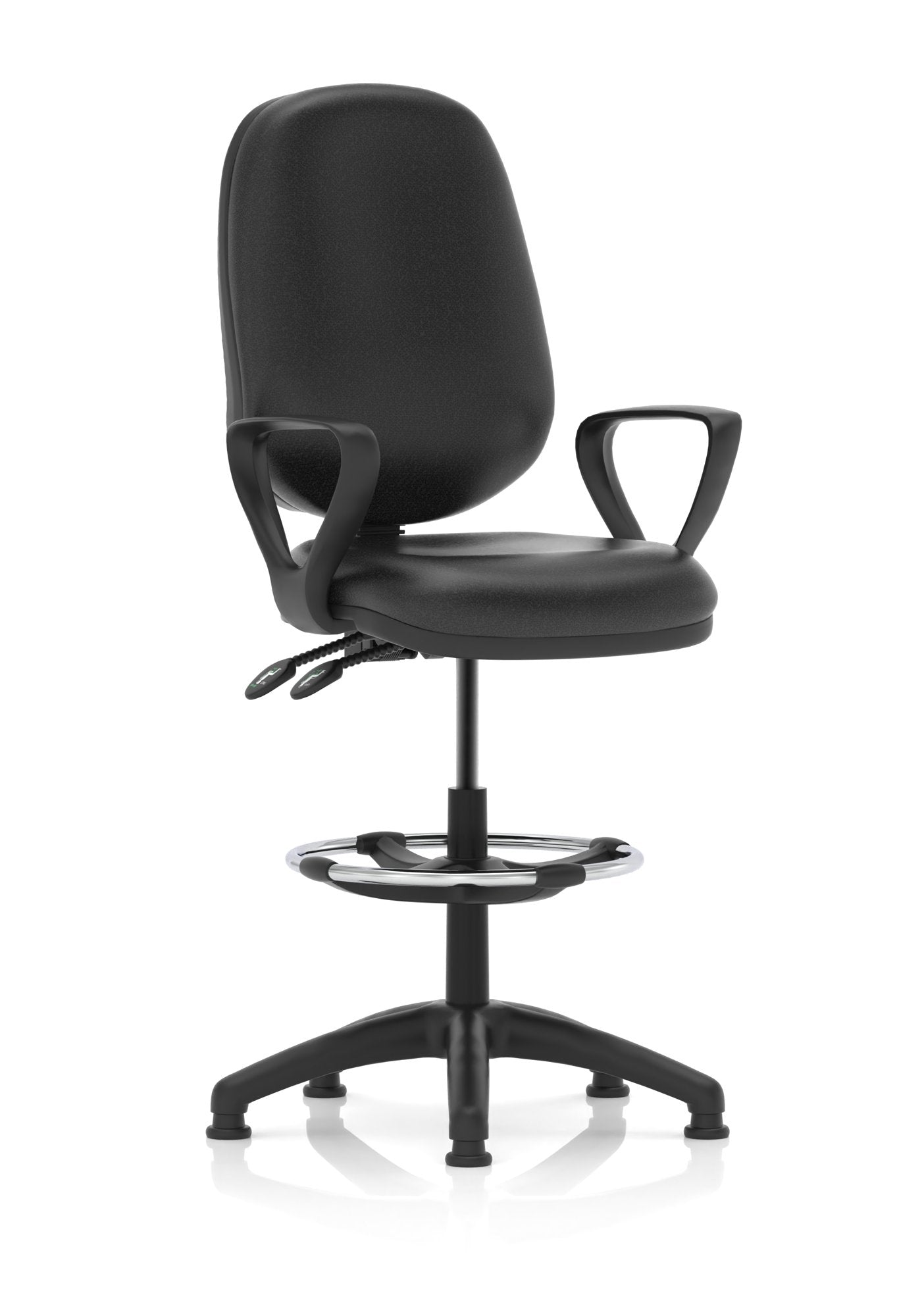 Dynamic Eclipse Plus II Medium Back Soft Bonded Leather Task Operator Office Chair With Fixed Loop Arms and Hi Rise Draughtsman Kit Black - KC0428 DD