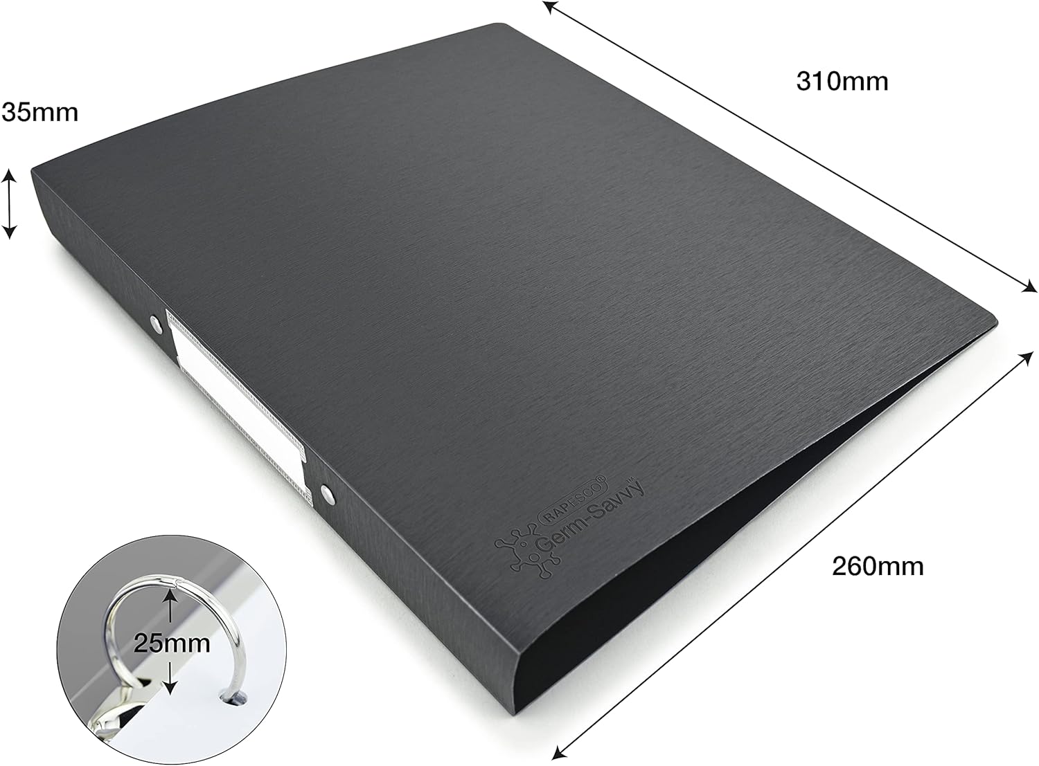 Rapesco Germ-Savvy® Antibacterial: A4 (2-Ring) PP Ring Binder, 35mm Spine – Black (1 Unit = 4 Binders)