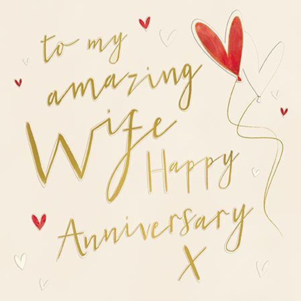 Anniversary Card for Wife – Romantic Hearts & Gold Script Typography Design