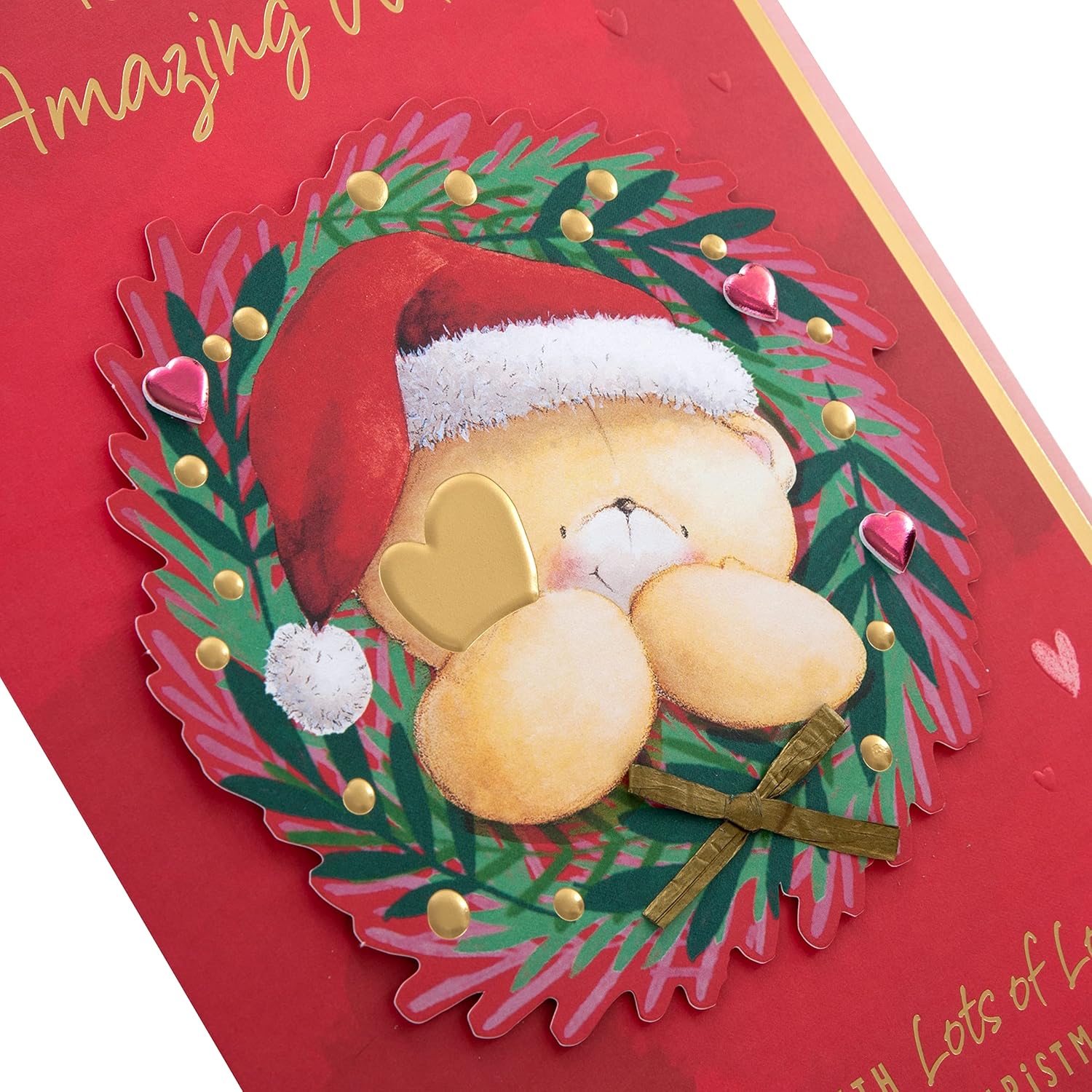 Forever Friends Wife Christmas Card – Bear in Wreath Boxed Design