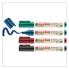 edding 22 EcoLine Permanent Marker Chisel Tip 1-5mm Line Assorted Colours (Pack 4) - 4-22-4