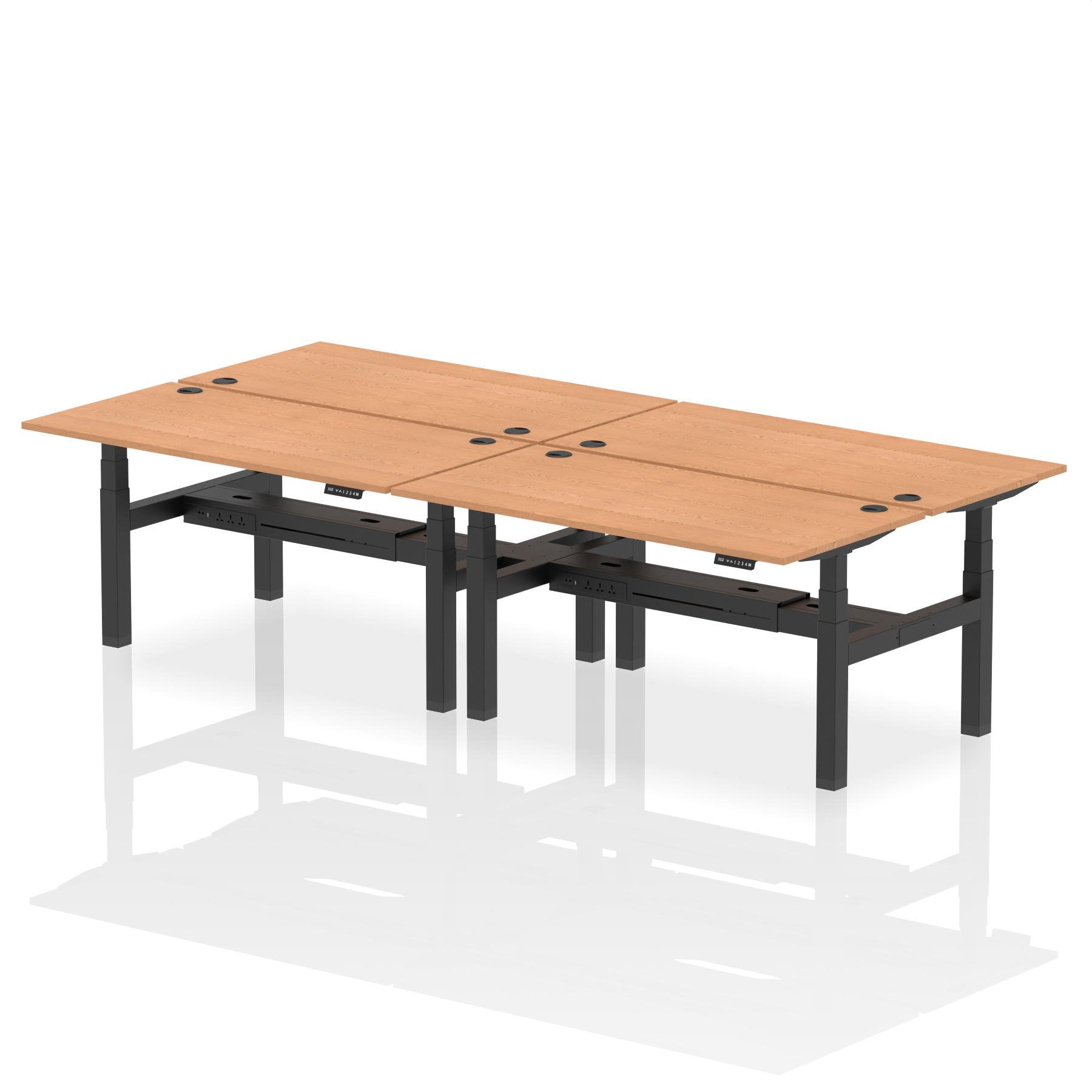 Dynamic Air Back-to-Back W1600 x D800mm Height Adjustable Sit Stand 4 Person Bench Desk With Cable Ports Oak Finish Black Frame - HA02394 DD