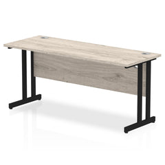 Impulse 1600 x 600mm Straight Desk Grey Oak Top Black Cantilever Leg MI003361 DD