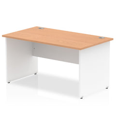 Impulse Straight Office Desk W1400 x D800 x H730mm Panel End Leg Oak Finish White Frame  - TT000011 DD