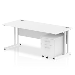 Impulse Cantilever Straigt Ofice Desk W1800 x D800 x H730mm White Finish White Frame With 2 Drawer Mobile Pedestal - I003969 DD
