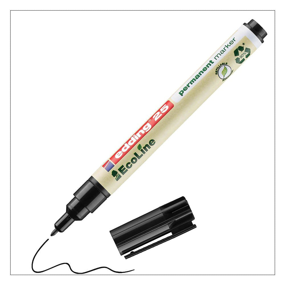 edding 25 EcoLine Permanent Marker Bullet Tip 1mm Line Black (Pack 10) - 4-25001