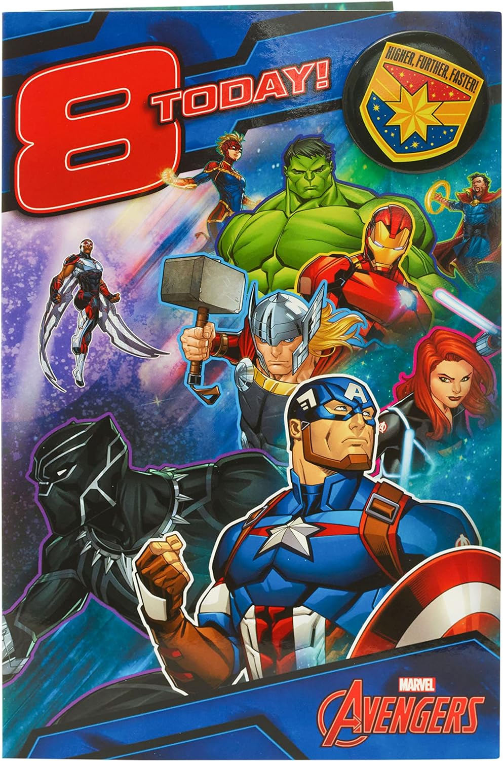 Marvel Avengers 8th Birthday Card with Badge