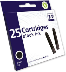 Standard Universal Fountain Pen Ink Cartridges – Black Ink Refills for Smooth Writing