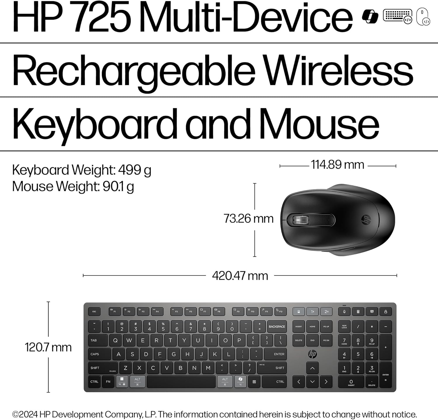 HP 720 Multi-Device Rechargeable Wireless Keyboard and Mouse Combo