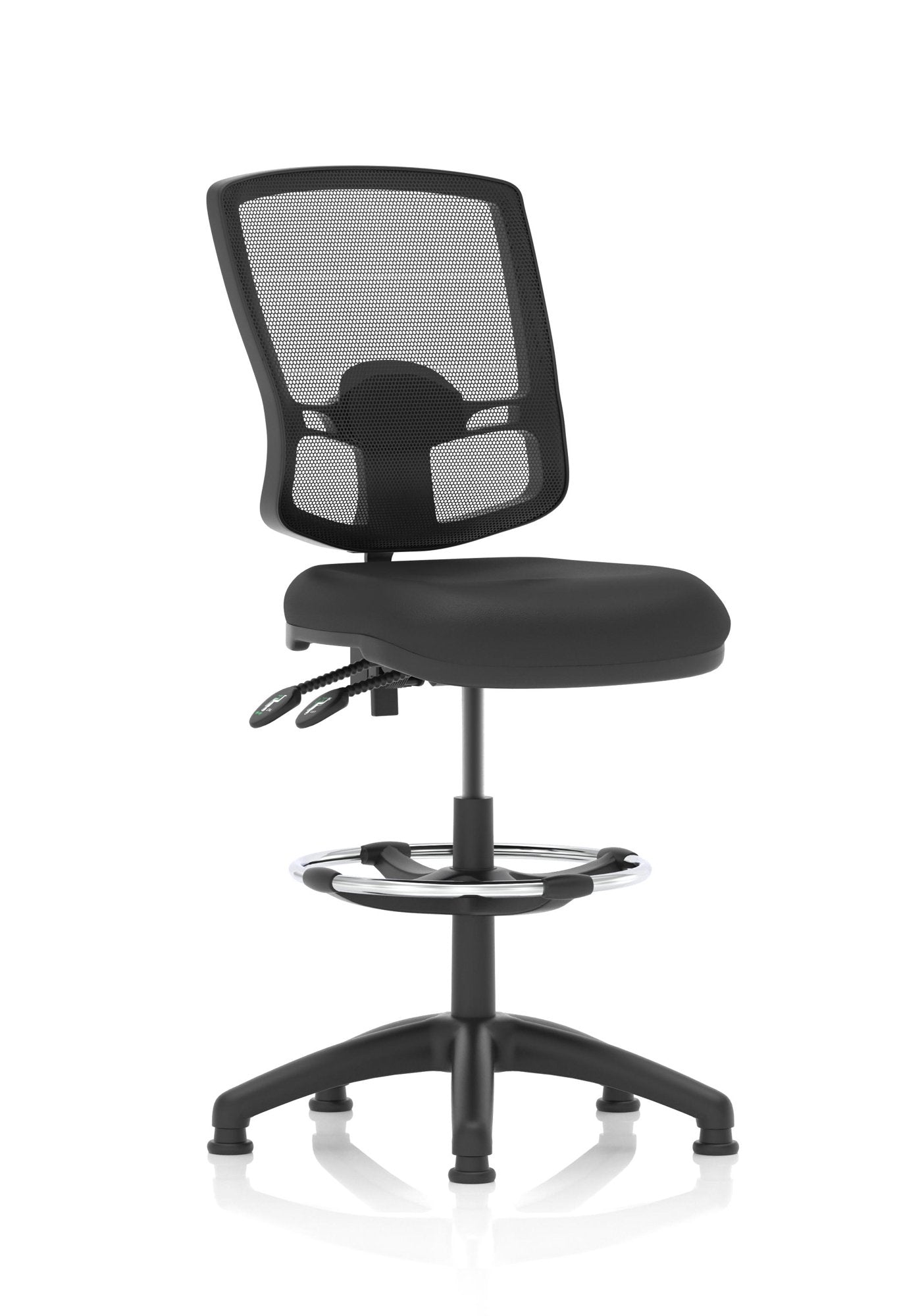 Dynamic Eclipse Plus II Deluxe Medium Mesh Back & Soft Bonded Leather Seat Task Operator Chair No Arms & With Hi Rise Draughtsman Kit Black - KC0431 DD