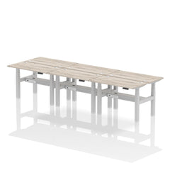 Dynamic Air Back-to-Back W1200 x D600mm Height Adjustable Sit Stand 6 Person Bench Desk With Cable Ports Grey Oak Finish Silver Frame - HA01610 DD