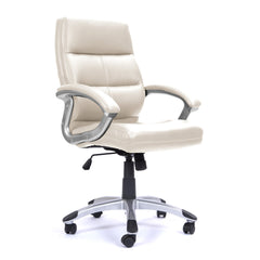 Nautilus Designs Greenwich High Back Leather Effect Executive Office Chair With Contoured Design Backrest and Fixed Arms Cream - BCP/T101/CM DD