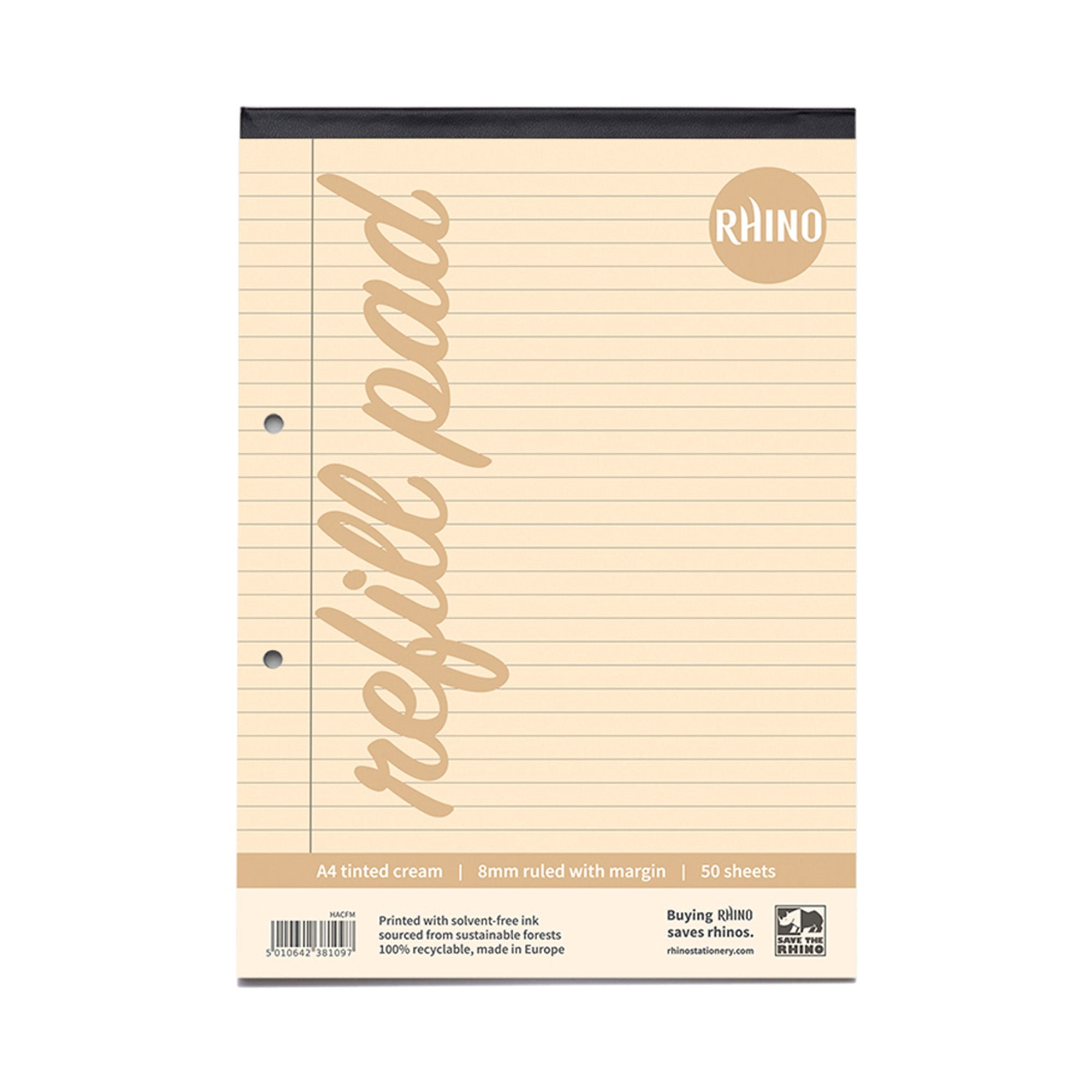 Rhino A4 Special Refill Pad 50 Leaf Feint Ruled 8mm With Margin Cream Tinted Paper (Pack 6) - HACFM-2 DD