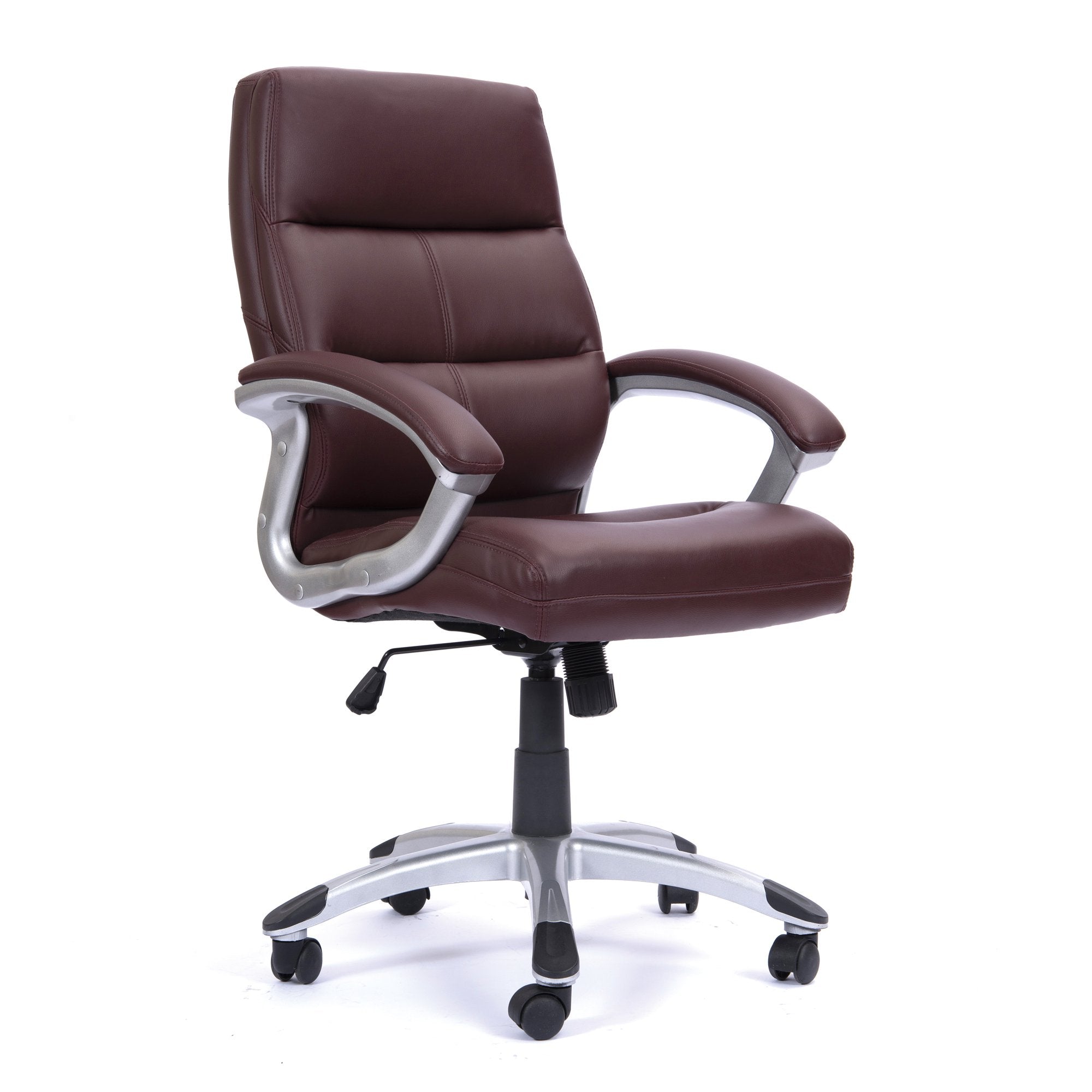 Nautilus Designs Greenwich High Back Leather Effect Executive Office Chair With Contoured Design Backrest and Fixed Arms Cherry Brown - BCP/T101/BY DD