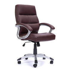 Nautilus Designs Greenwich High Back Leather Effect Executive Office Chair With Contoured Design Backrest and Fixed Arms Cherry Brown - BCP/T101/BY DD