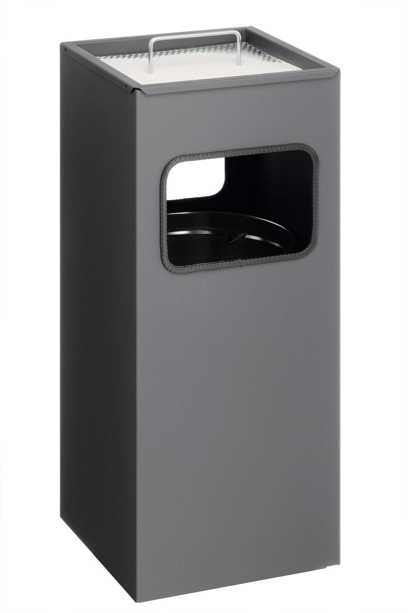 Durable Metal Waste Bin Square 17 Litre with integrated 2L Ashtray Includes 1.5kg Sand Charcoal - 333058 DD