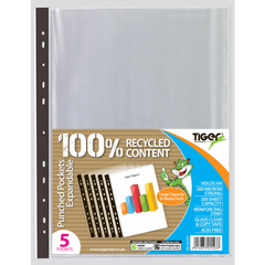 Pack of 5 Tiger A4 Expanding Punched Pockets