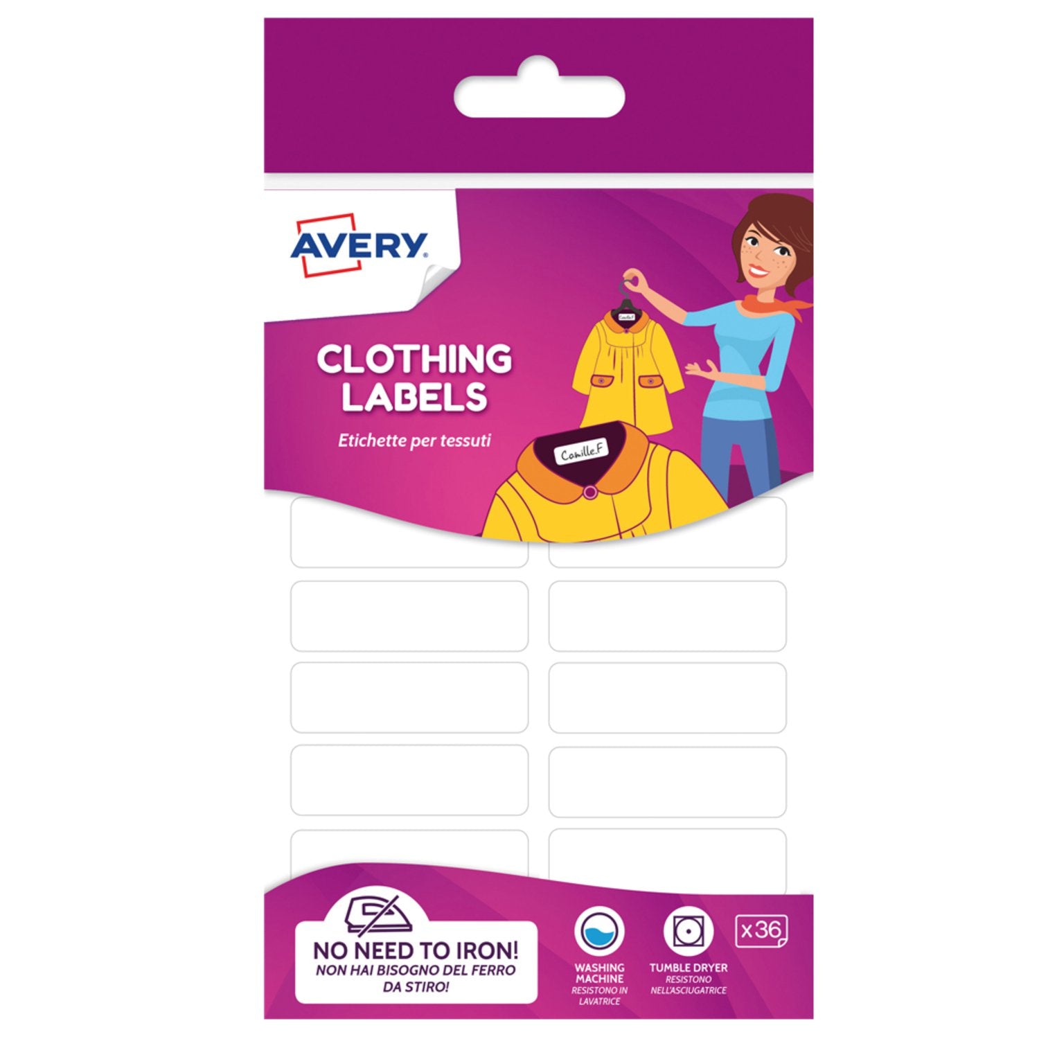 Avery Clothing Labels 45x13mm White (Pack 36) - ETVET36.UK