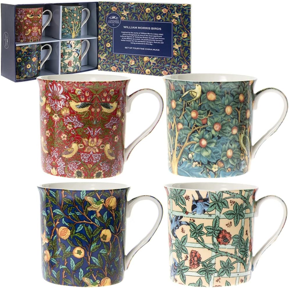 lesser and pavey LP93068 Ceramic Mug | William Morris | Set of 4-12x8x9 cm Accessory, Multicolour, 4 Count (Pack of 1)