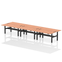 Dynamic Air Back-to-Back W1800 x D800mm Height Adjustable Sit Stand 6 Person Bench Desk With Cable Ports Beech Finish Black Frame - HA02754 DD