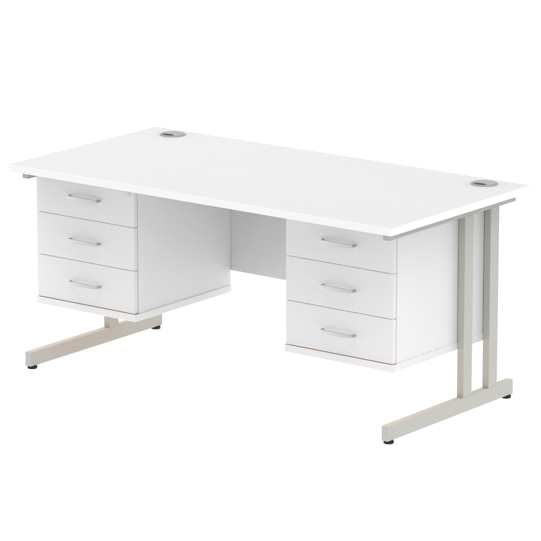 Dynamic Impulse W1600 x D800 x H730mm Straight Office Desk Cantilever Leg With 2x3 Drawer Double Fixed Pedestal White Finish Silver Frame - MI002231 DD