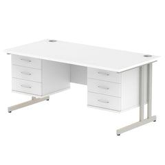 Dynamic Impulse W1600 x D800 x H730mm Straight Office Desk Cantilever Leg With 2x3 Drawer Double Fixed Pedestal White Finish Silver Frame - MI002231 DD