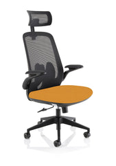 Sigma Executive Mesh Back Office Chair Bespoke Fabric Seat Senna Yellow With Folding Arms - KCUP2028 DD