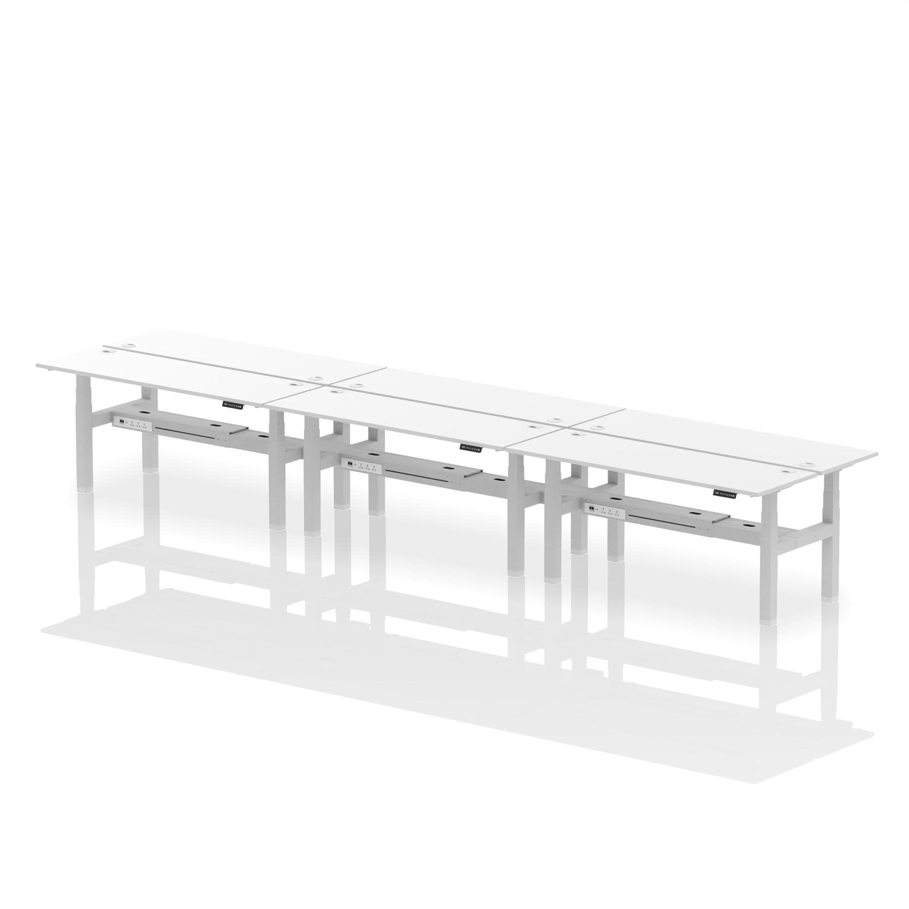 Dynamic Air Back-to-Back W1800 x D600mm Height Adjustable Sit Stand 6 Person Bench Desk With Cable Ports White Finish Silver Frame - HA02606 DD