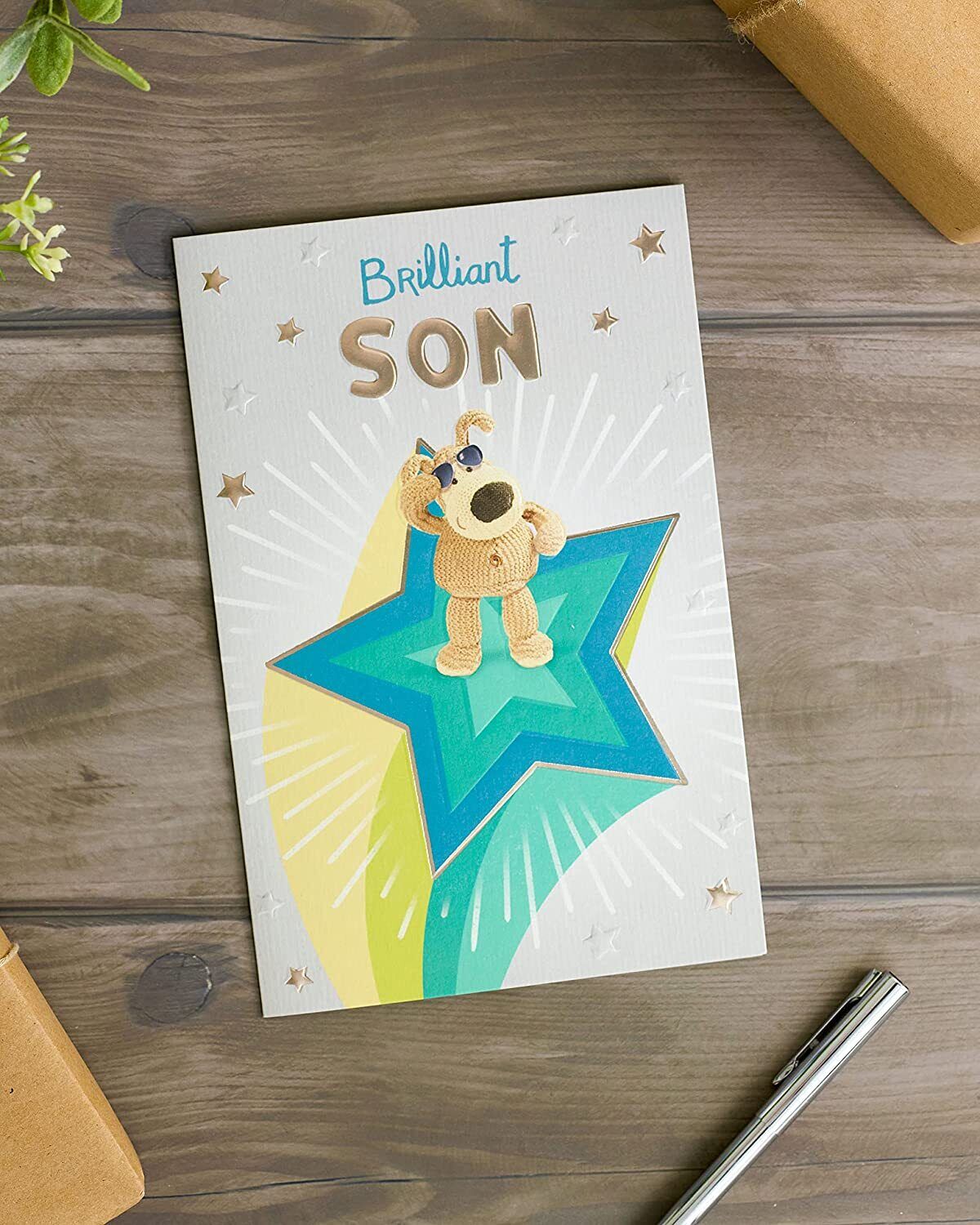 Boofle Standing on Star Brilliant Son Birthday Card