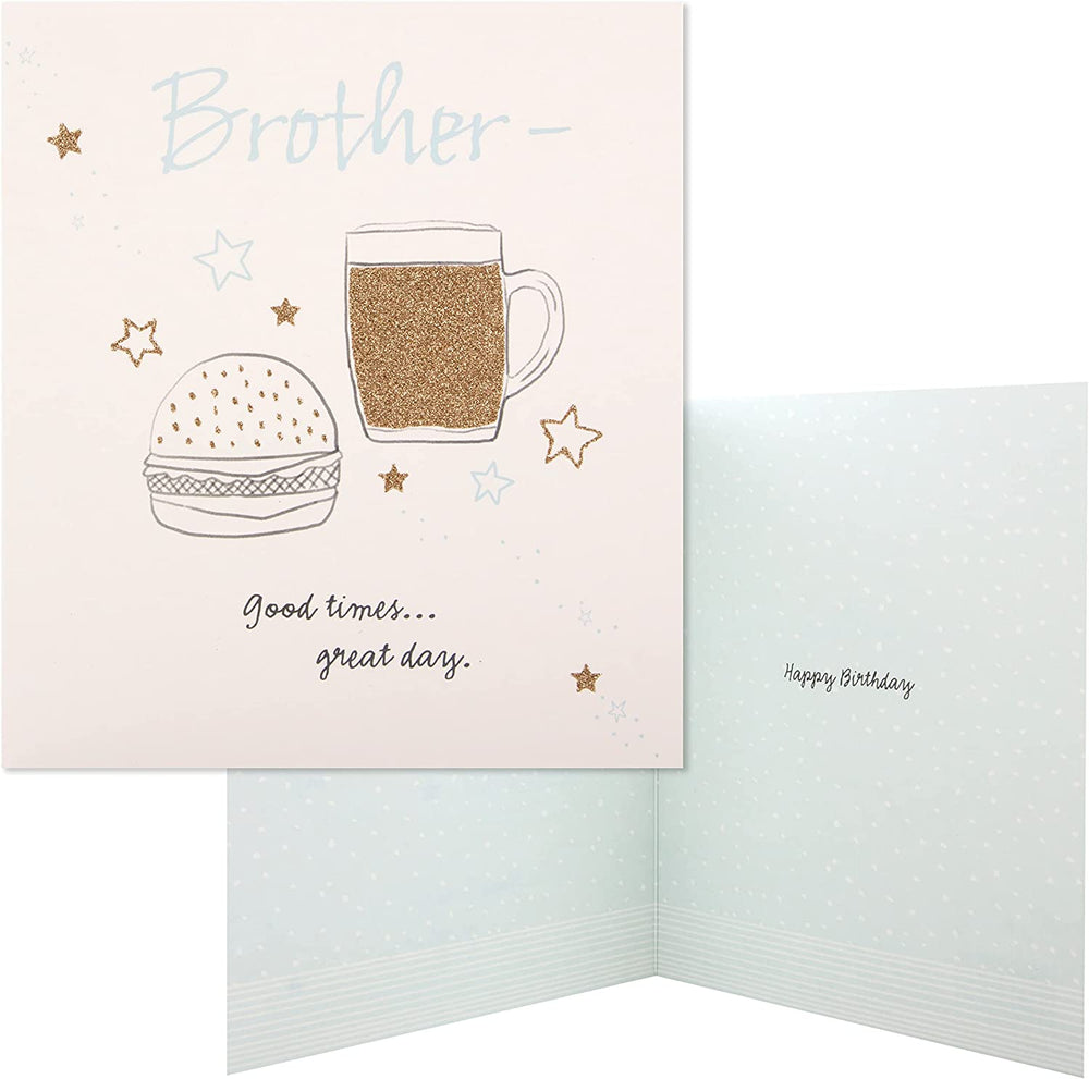 Hallmark Birthday Card for Brother - Classic Glitter Embellished Beer and Burger Design