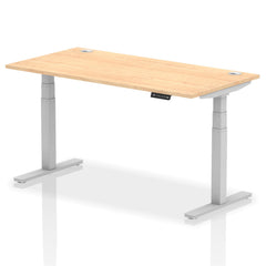 Dynamic Air 1600 x 800mm Height Adjustable Desk Maple Top Cable Ports Silver Leg HA01095 DD