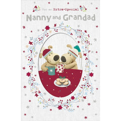 Boofles With Coffee Mugs Nanny and Grandad Christmas card