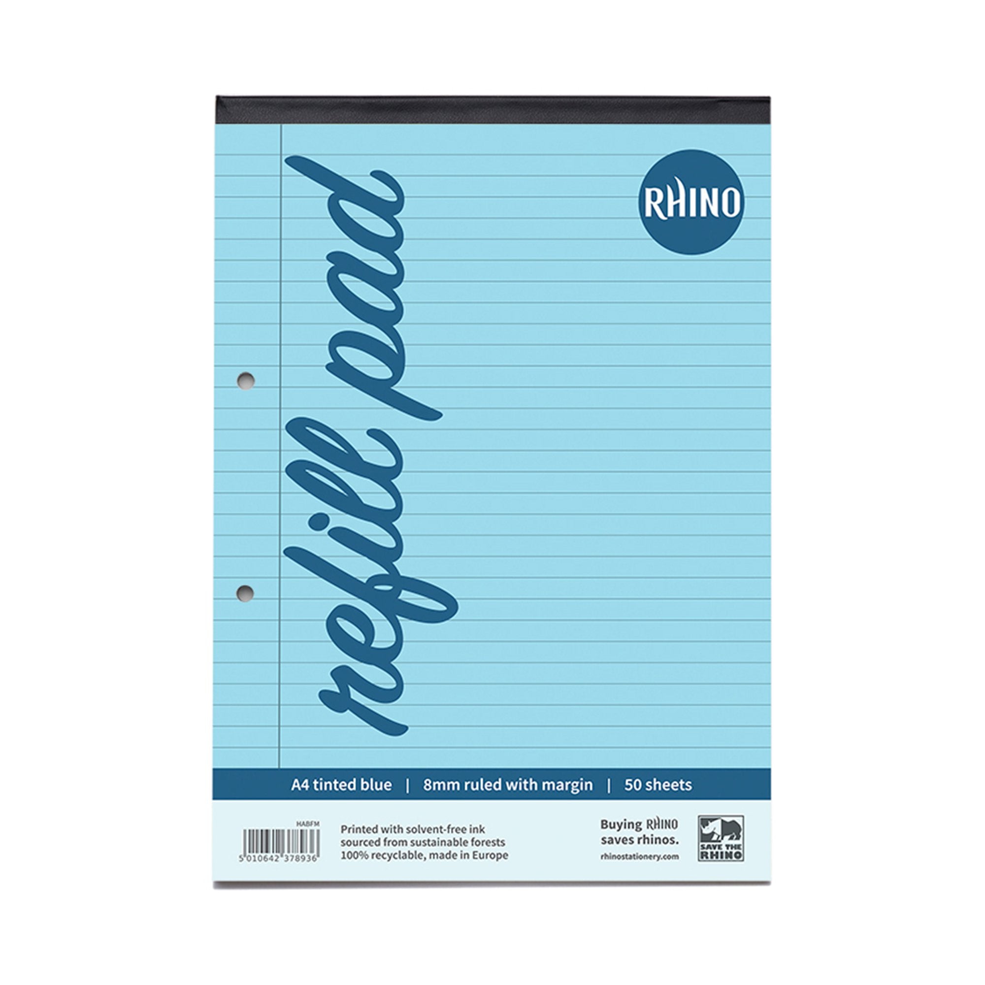 Rhino A4 Special Refill Pad 50 Leaf Feint Ruled 8mm With Margin Blue Tinted Paper (Pack 6) - HABFM-0 DD
