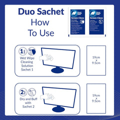 AF Screen-Clene Monitor Cleaning Duo Pairs of Wet and Dry Wipes. Anti-Static Cleaning Wipes - Box of 20 Duo Wipes For Smartphones, TV's, Glasses Lenses, Laptops, Monitors & Tablets, Silver,SCR020