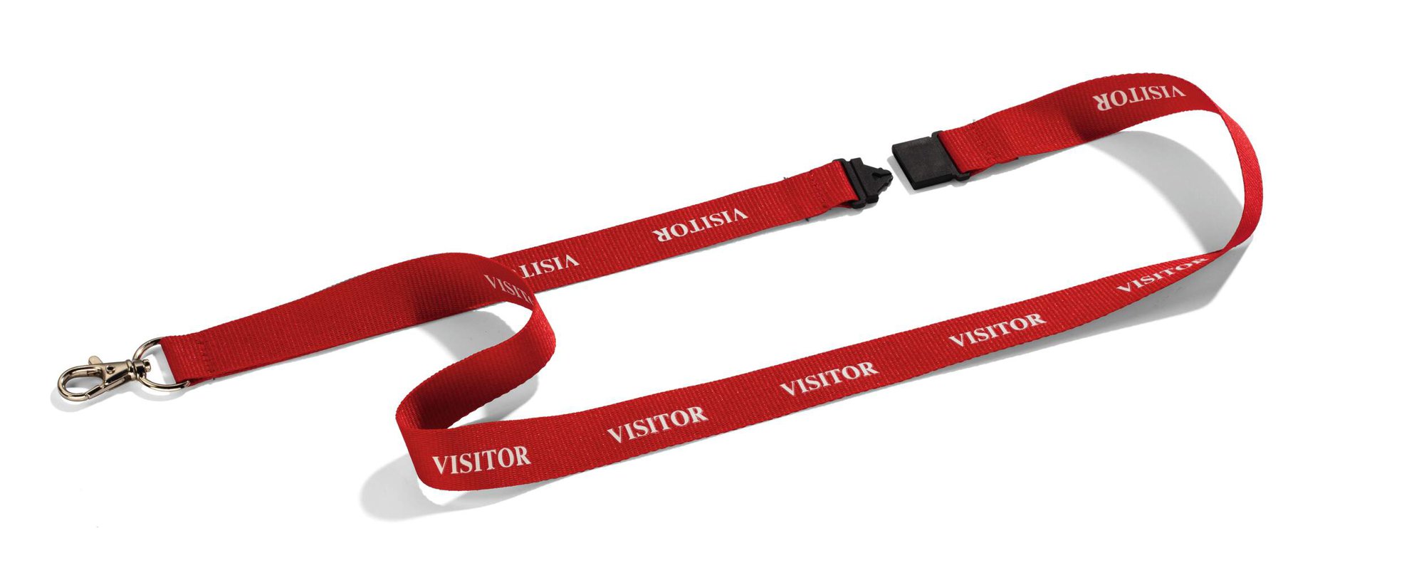 Durable VISITOR Textile Lanyard with Snap Hook & Safety Release 20 x 440mm Red (Pack 10) - 823803
