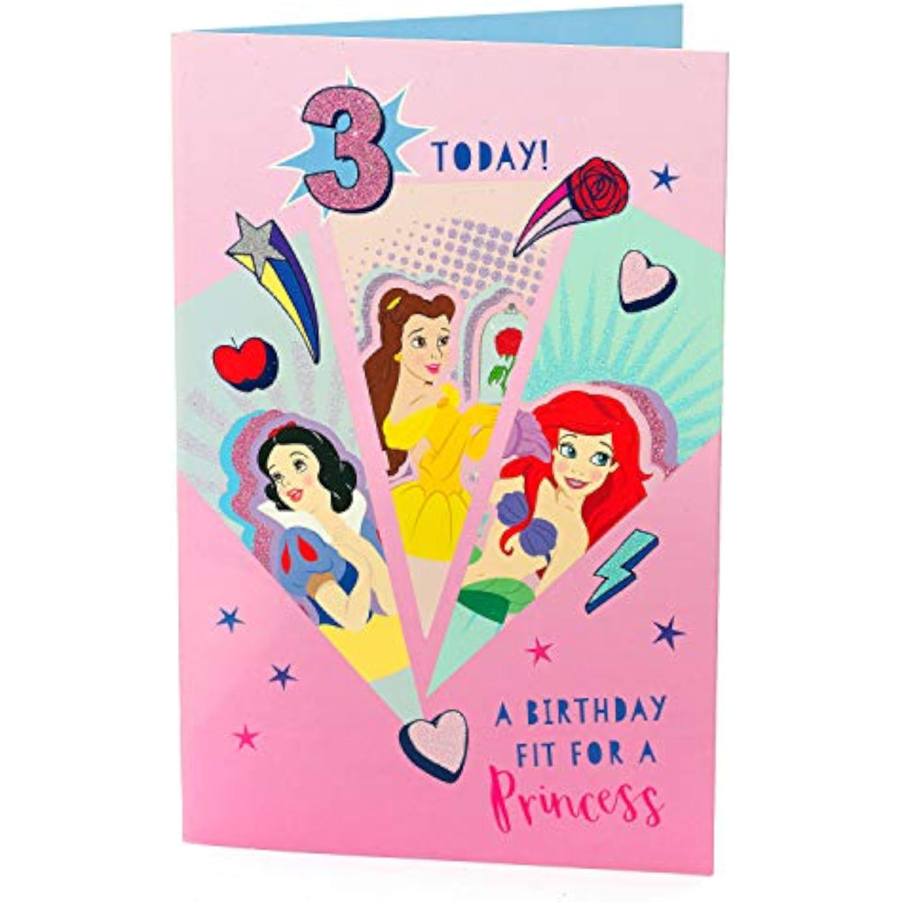 Disney Princess Age 3 Birthday Card Snow White Belle Ariel