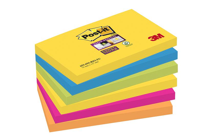 Post-it Super Sticky Notes 76x127mm 90 Sheets Carnival Colours (Pack 6) - 7100242804