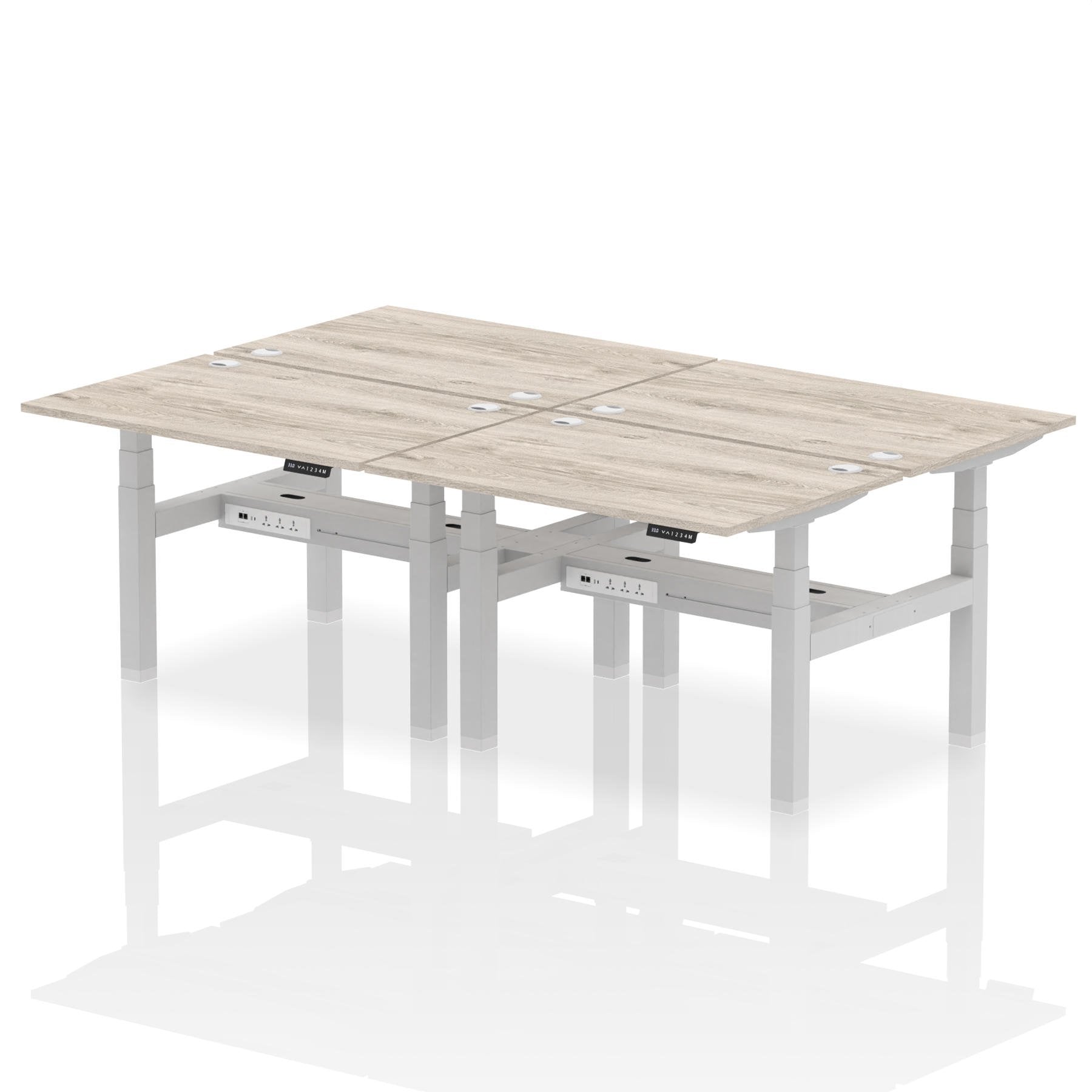 Dynamic Air Back-to-Back W1200 x D800mm Height Adjustable Sit Stand 4 Person Bench Desk With Cable Ports Grey Oak Finish Silver Frame - HA01724 DD