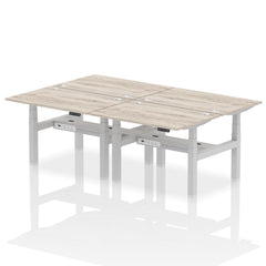Dynamic Air Back-to-Back W1200 x D800mm Height Adjustable Sit Stand 4 Person Bench Desk With Cable Ports Grey Oak Finish Silver Frame - HA01724 DD